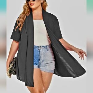 IN'VOLAND Women's Plus Size Cardigan Short Sleeve Open Front Drape Cardigans